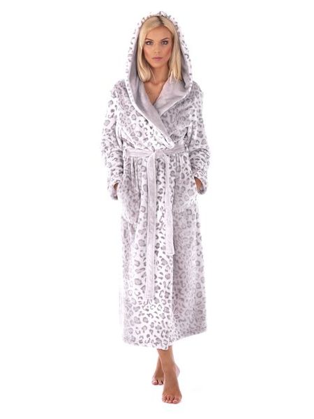 Dámský dlouhý župan s kapucí IRBIS leopardí vzor šedá