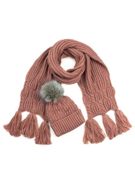 Pletená zimní šála s třásněmi - pudrově růžová