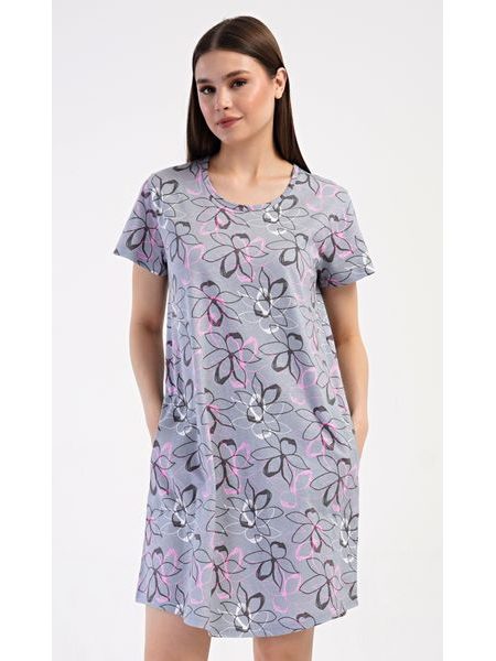 Dámske domáce šaty s krátkym rukávom Mia - šedá