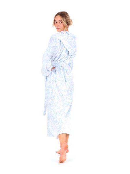 Dámský dlouhý župan s kapucí FLORA světle modrá/bílá