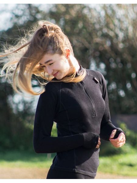 Dámské černé triko Merino se zipem a dlouhým rukávem 88015P