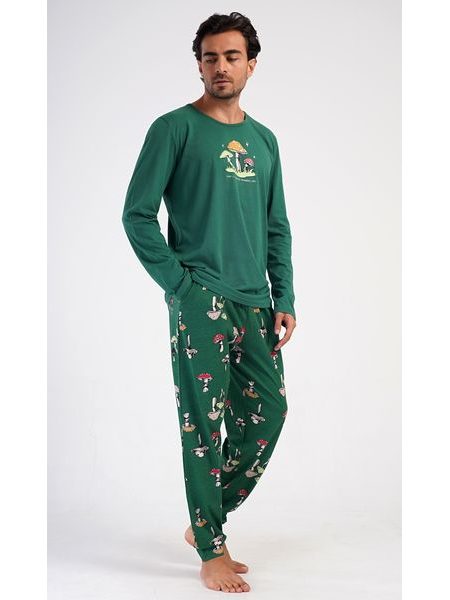 Pánské pyžamo dlouhé Muchomůrky - tmavě zelená