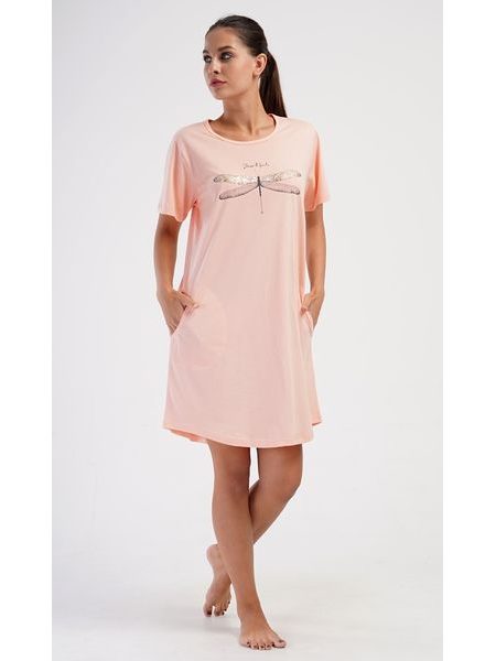 Dámské domácí šaty s krátkým rukávem Vážka - světle lososová