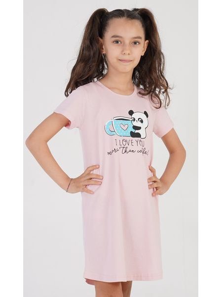 Dětská noční košile s krátkým rukávem Panda - světle lososová