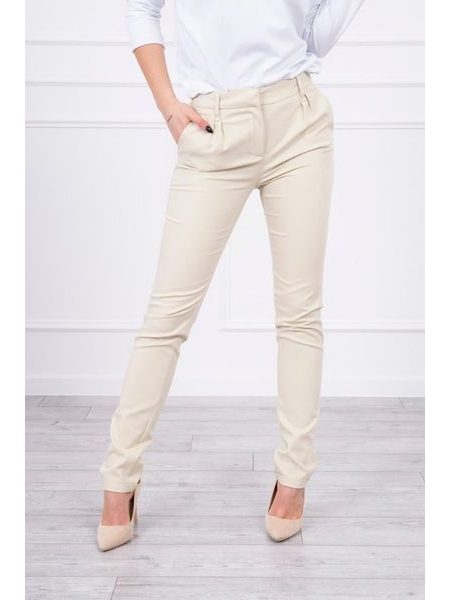Elegantní kalhoty s manžetou, béžová