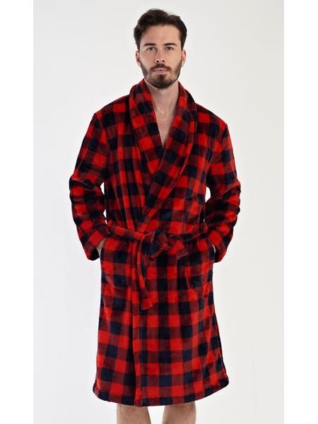 Pánský župan se šálovým límcem Kostka - červená