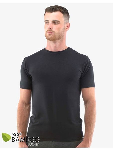 Pánské tričko pánské slim fit s krátkým rukávem, krátký rukáv, šité, jednobarevné ECO Bamboo Sport 78005P - černá