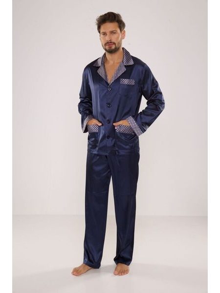 Saténové pánské pyžamo Adam tmavě modré