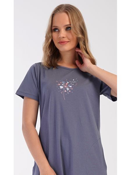 Dámské domácí šaty s krátkým rukávem Pampeliška - tmavě šedá