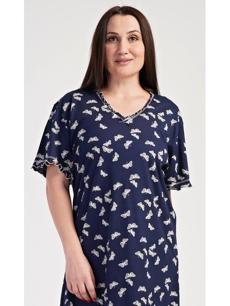 Dámská noční košile s krátkým rukávem Motýli - tmavě modrá