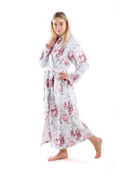 Dámský dlouhý župan s šálovým límcem Annie Světlé pivoňky