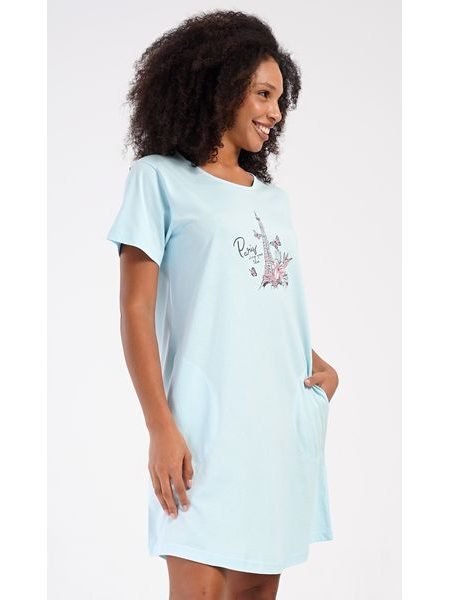 Dámské domácí šaty s krátkým rukávem Paris - světle modrá