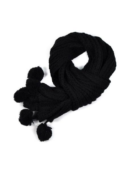 Dlouhý šál s bambulkami černý