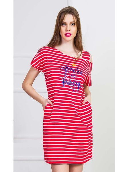 Dámské domácí šaty s krátkým rukávem Red sun - červená