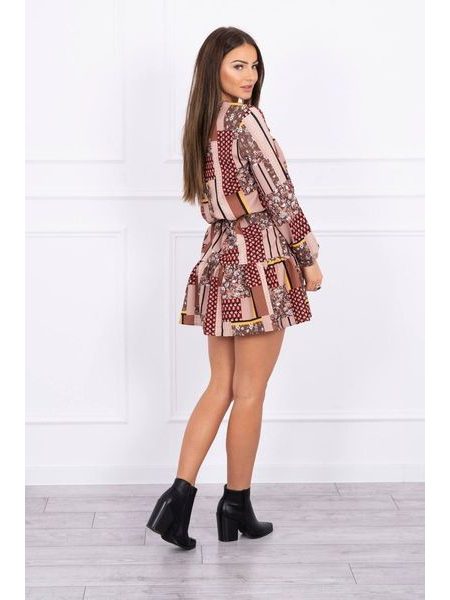 Vzorované šaty s vázáním, velbloudí hnědá