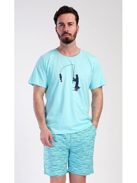 Pánské pyžamo šortky Rybář - mentolová