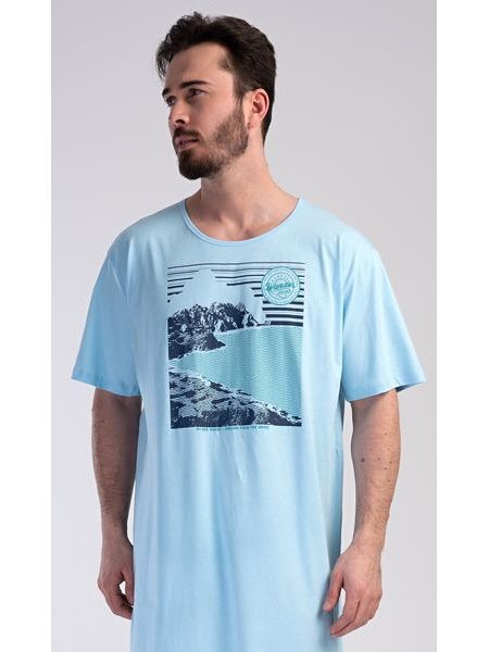 Pánská noční košile s krátkým rukávem Wander - světle modrá