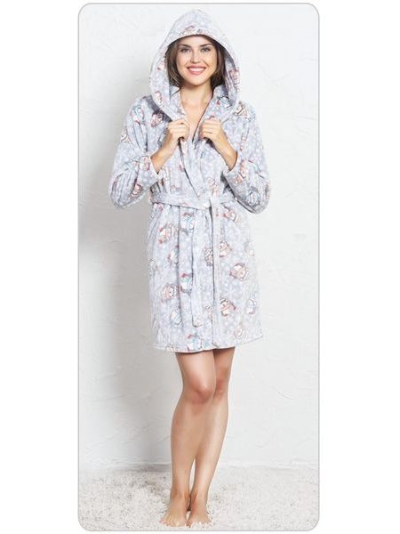 Dámský župan krátký s kapucí Tučňáci - šedá