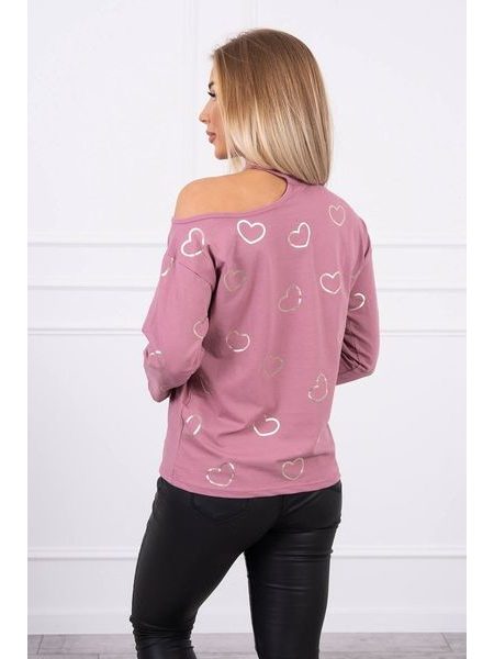 Halenka s potiskem srdcí, tmavě růžová