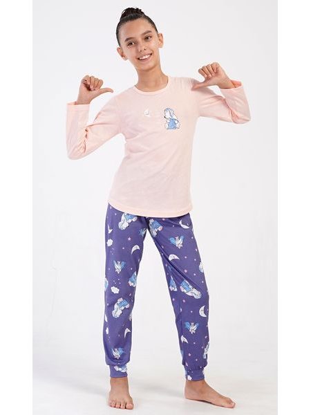 Dětské pyžamo dlouhé Méďa s polštářem - světle lososová