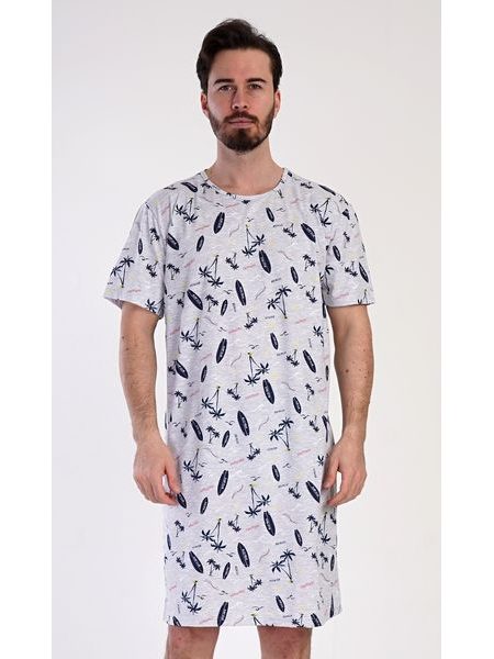 Pánská noční košile s krátkým rukávem Surfing - šedá