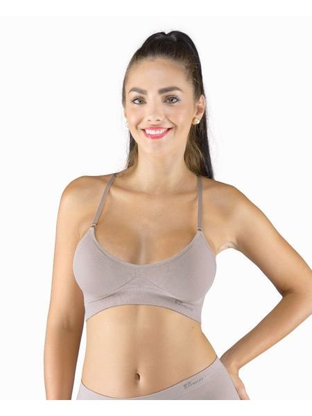 Dámská podprsenka sportovní s vycpávkami, bez kostice, bezešvé, jednobarevné Eco Bamboo 07020P - šedohnědá