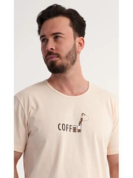 Pánské pyžamo šortky Coffee - smetanová