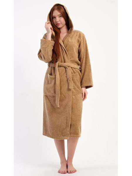 Dámský župan dlouhý s kapucí Karamelka - karamelová