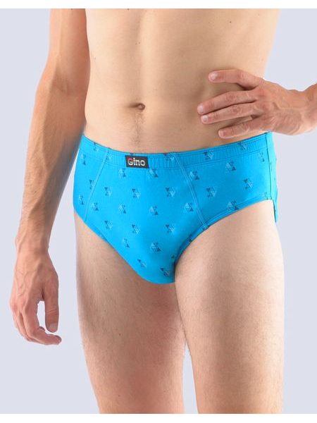 Pánské slipy se širším bokem, širší bok, šité, s potiskem 71111P - dunaj tm. tyrkysová