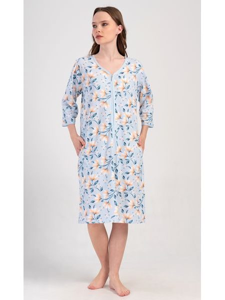 Dámské domácí šaty s tříčtvrtečním rukávem Karolína - světle modrá