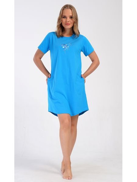Dámské domácí šaty s krátkým rukávem Pampeliška - modrá