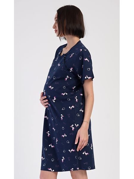 Dámská noční košile mateřská Čáp - tmavě modrá