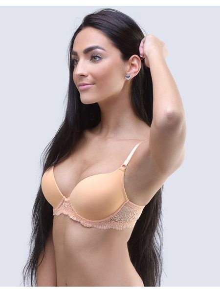 GINA dámské podprsenka push-up, šité, s krajkou, jednobarevné La Femme 17007P - lososová