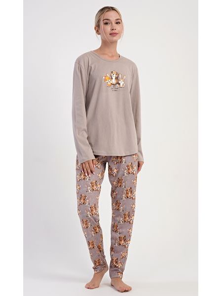 Dámské pyžamo dlouhé Olivia - bílá káva