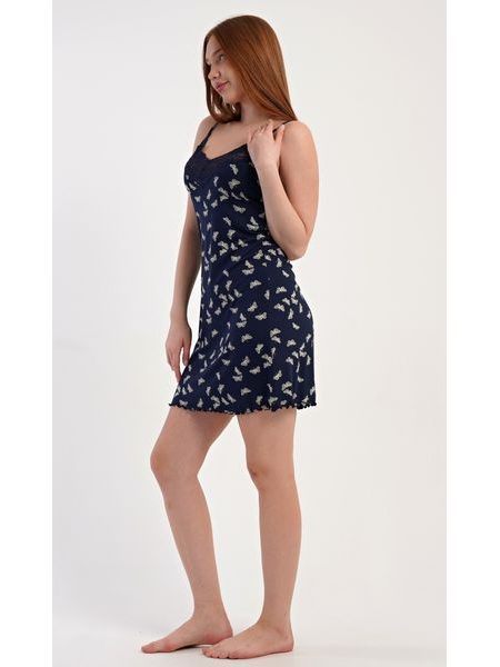 Dámská noční košile na ramínka Motýlci - tmavě modrá