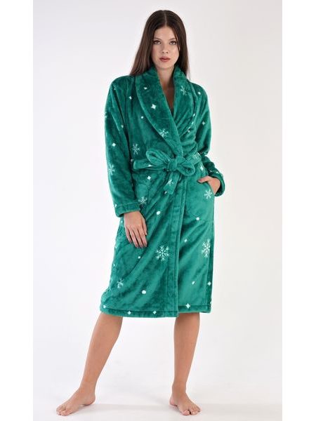 Dámský župan dlouhý se šálovým límcem Vločky - zelená