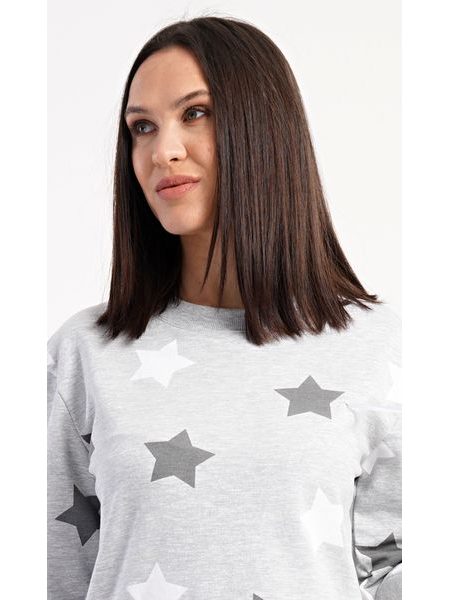 Dámské domácí šaty s dlouhým rukávem Hvězdy - šedá