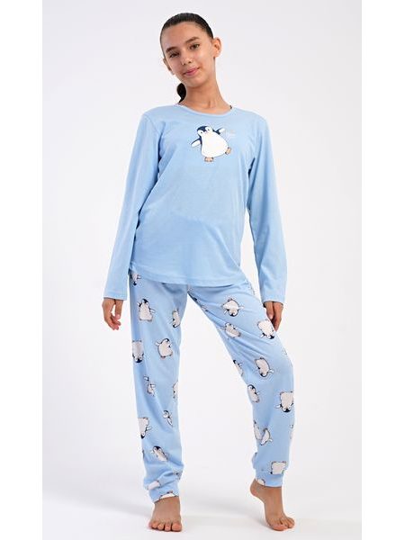 Dětské pyžamo dlouhé Tučňák - světle modrá