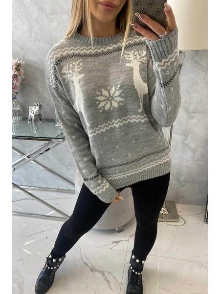 Šedý vánoční svetr se soby