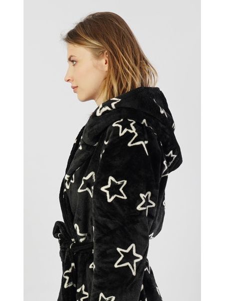 Dámský župan krátký s kapucí Hvězdy - černá