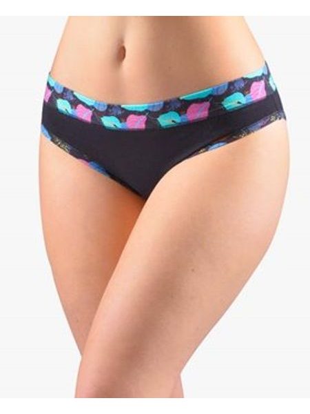 Dámské kalhotky bokové se širokým bokem, širší bok, šité, s potiskem Disco XVII 16170P - černá atlantic