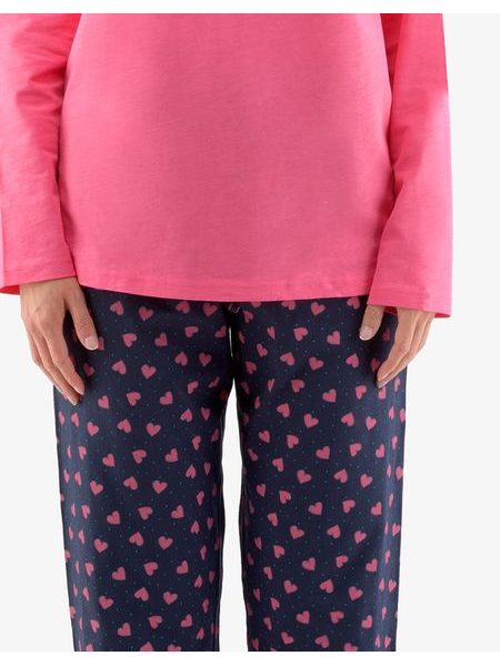 Dámské dlouhé pyžamo se srdíčkovým vzorem 19137P - purpurová, lékořice