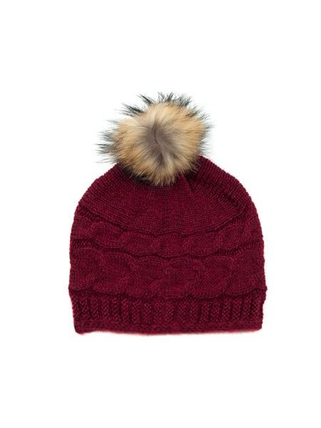 Vlněná čepice s bambulí vínová