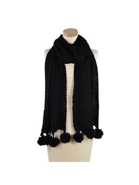 Dlouhý zimní šál s bambulkami - černý