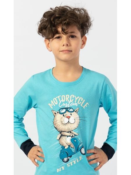 Dětské pyžamo dlouhé Motocycle - tyrkysová