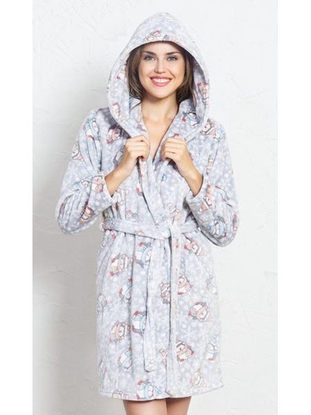 Dámský župan krátký s kapucí Tučňáci - šedá