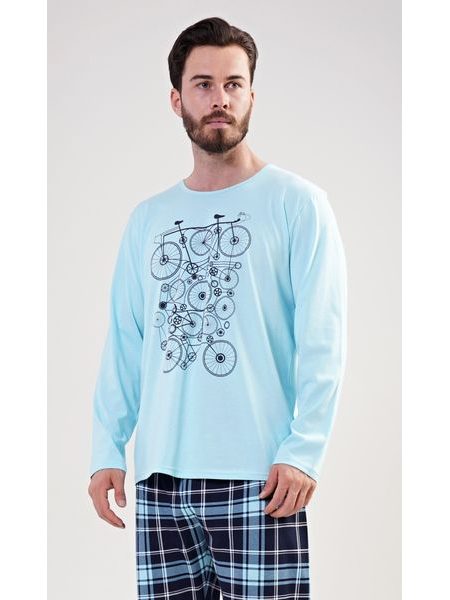 Pánské pyžamo dlouhé Kolo - mentolová