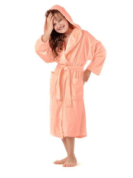 Dětský dlouhý savý župan s kapucí TAMPA lososová