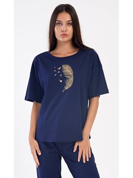 Dámské pyžamo kapri Pírko - tmavě modrá
