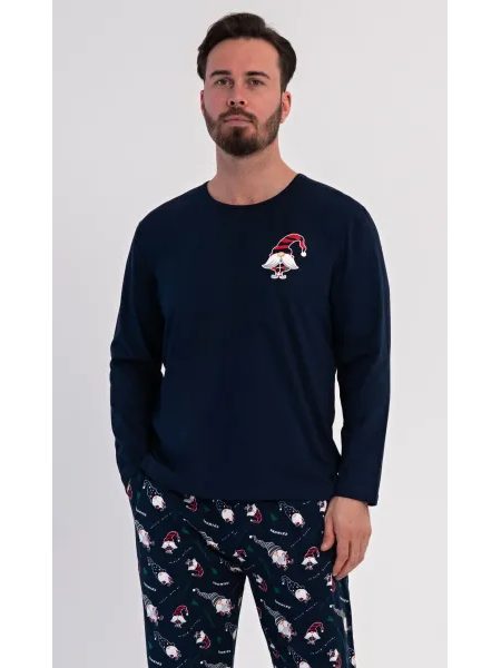 Pánské pyžamo dlouhé Vánoce - tmavě modrá